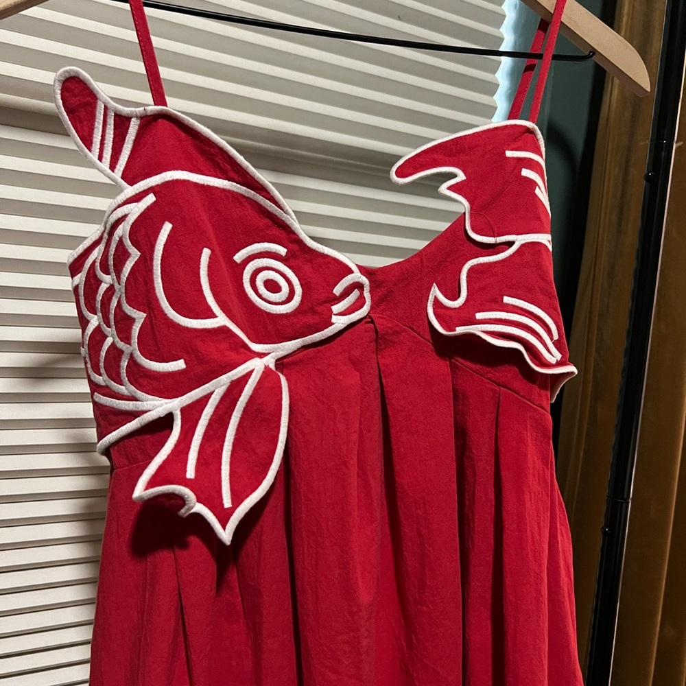 Embroidered Fish Spaghetti Strap Dress